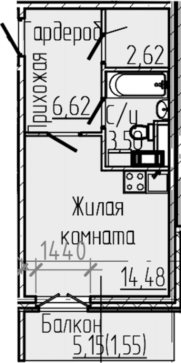 Квартира студия 28.77 м², 2/8 эт., ЖК «SERTOLOVO PARK»